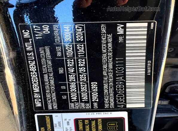 4JGED6EB9JA103111 2018 MERCEDES-BENZ GLE Черный Вид наклейки с VIN-кодом