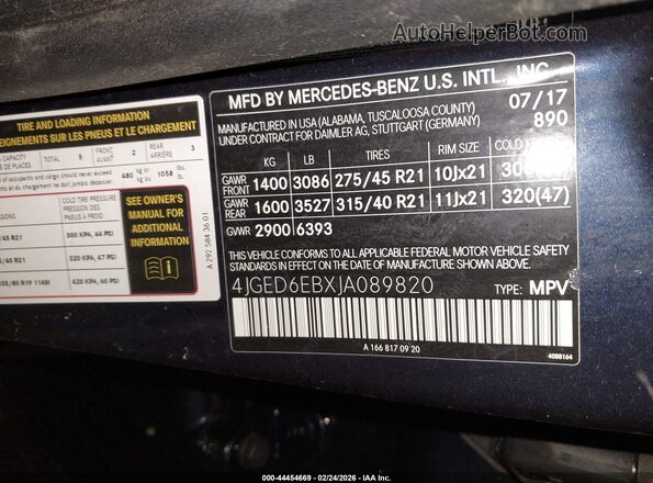 4JGED6EBXJA089820 2018 MERCEDES-BENZ AMG GLE 43 COUPE Blue Շարժիչի բաժամունքի տեսք