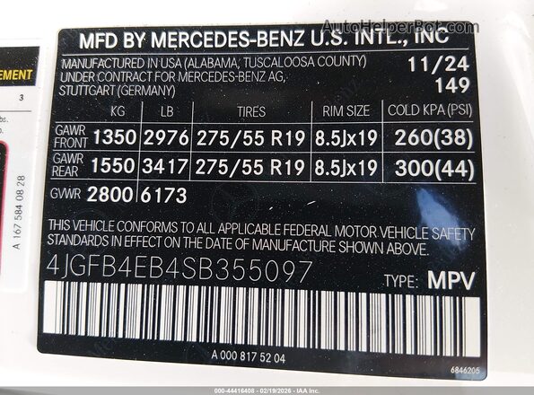 4JGFB4EB4SB355097 2025 MERCEDES-BENZ GLE 350 White Widok komory silnika