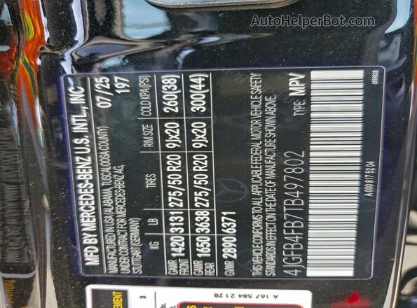 4JGFB4FB7TB497802 2026 MERCEDES-BENZ GLE Черный Вид наклейки с VIN-кодом