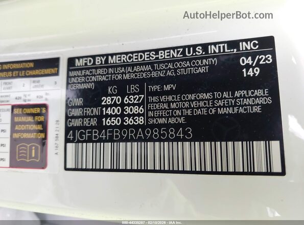 4JGFB4FB9RA985843 2024 MERCEDES-BENZ GLE 350 White 