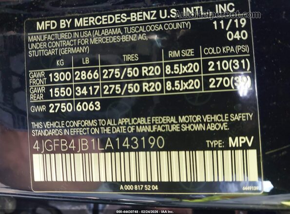 4JGFB4JB1LA143190 2020 MERCEDES-BENZ GLE 350 Black ძრავის განყოფილების ხედი