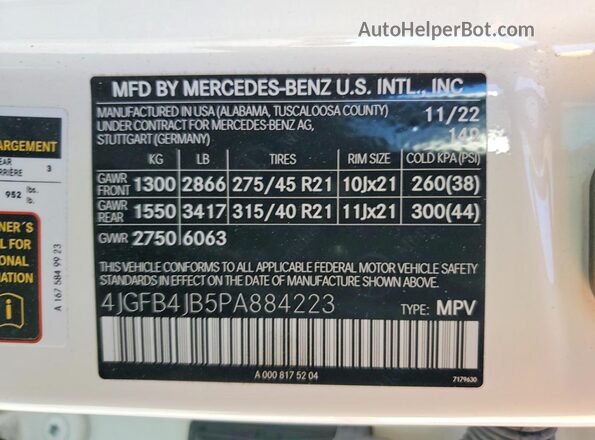 4JGFB4JB5PA884223 2023 MERCEDES-BENZ GLE White Շարժիչի բաժամունքի տեսք