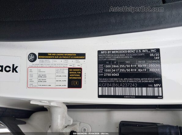 4JGFB4JB6LA237243 2020 MERCEDES-BENZ GLE 350 White Շարժիչի բաժամունքի տեսք