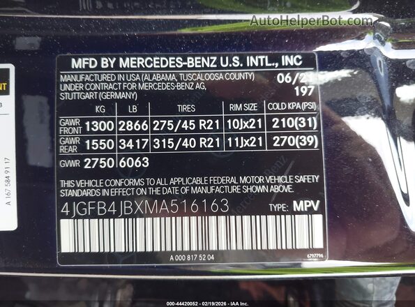 4JGFB4JBXMA516163 2021 MERCEDES-BENZ GLE 350 Black Շարժիչի բաժամունքի տեսք