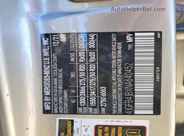 4JGFB4JBXNA640452 2022 MERCEDES-BENZ GLE Beige Widok naklejki z numerem VIN