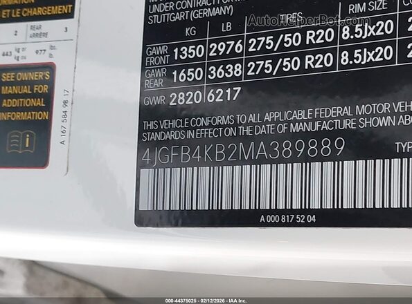 4JGFB4KB2MA389889 2021 MERCEDES-BENZ GLE 350 White Widok komory silnika