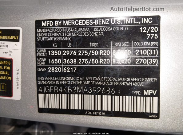 4JGFB4KB3MA392686 2021 MERCEDES-BENZ GLE 350 Silver Engine compartment view