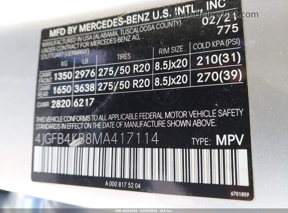 4JGFB4KB8MA417114 2021 MERCEDES-BENZ GLE 350 Silver Вид підкапотного простору
