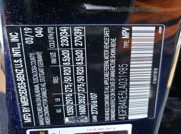 4JGFB4KE5LA031985 2020 MERCEDES-BENZ GLE Черный Панорамный вид салона 360°