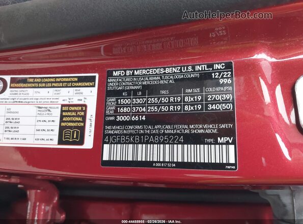 4JGFB5KB1PA895224 2023 MERCEDES-BENZ GLE 450 Red Widok komory silnika