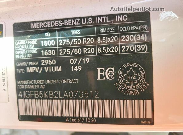 4JGFB5KB2LA073512 2020 MERCEDES-BENZ GLE White Вид підкапотного простору