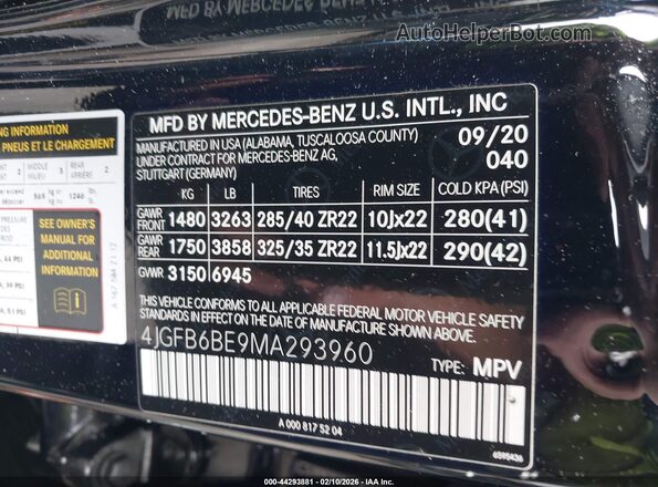 4JGFB6BE9MA293960 2021 MERCEDES-BENZ AMG GLE 53 Черный 