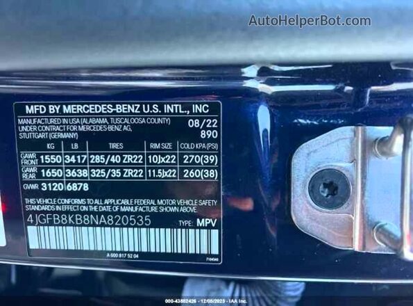 4JGFB8KB8NA820535 2022 MERCEDES-BENZ GLE Blue Rear seats view