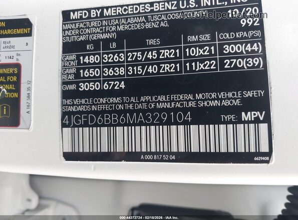 4JGFD6BB6MA329104 2021 MERCEDES-BENZ AMG GLE 53 COUPE White Widok komory silnika