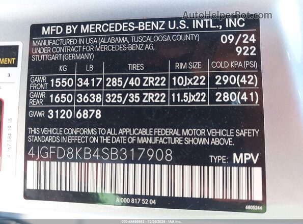 4JGFD8KB4SB317908 2025 MERCEDES-BENZ AMG GLE 63 COUPE Серебряный Вид подкапотного пространства