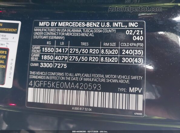4JGFF5KE0MA420593 2021 MERCEDES-BENZ GLS 450 Black Շարժիչի բաժամունքի տեսք