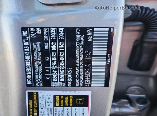 4JGFF5KE2LA111447 2020 MERCEDES-BENZ GLS Gray VIN կոդի պիտակի տեսք