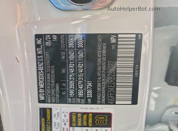 4JGFF5KE2RB236077 2024 MERCEDES-BENZ GLS White Vista de la etiqueta del VIN
