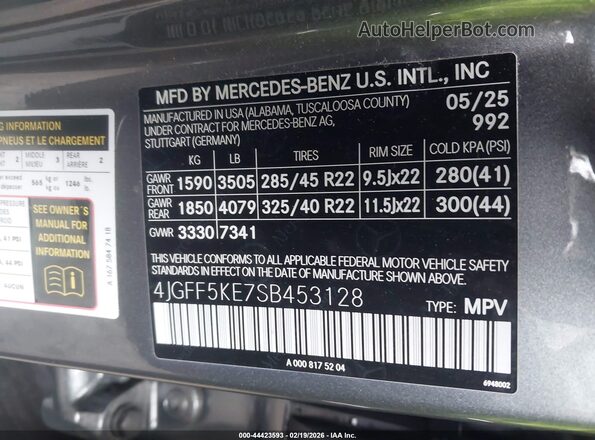4JGFF5KE7SB453128 2025 MERCEDES-BENZ GLS 450 Gray 