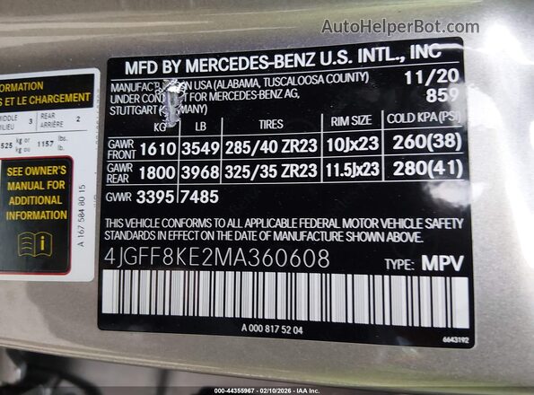 4JGFF8KE2MA360608 2021 MERCEDES-BENZ AMG GLS 63 Champagne Vista del compartimento del motor