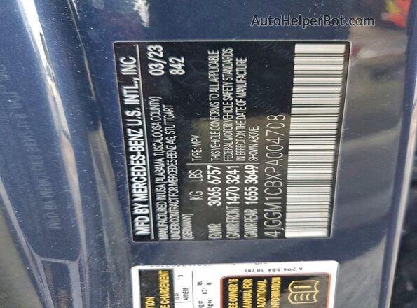 4JGGM1CBXPA004708 2023 MERCEDES-BENZ EQE Blue VIN კოდის სტიკერის ხედი
