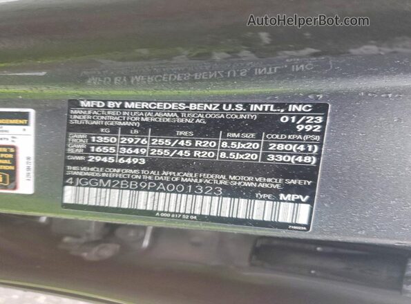 4JGGM2BB9PA001323 2023 MERCEDES-BENZ EQE Серый Вид наклейки с VIN-кодом