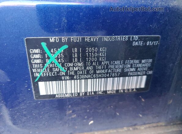4S3BNAC65H3047857 2017 SUBARU LEGACY Blue VIN կոդի պիտակի տեսք