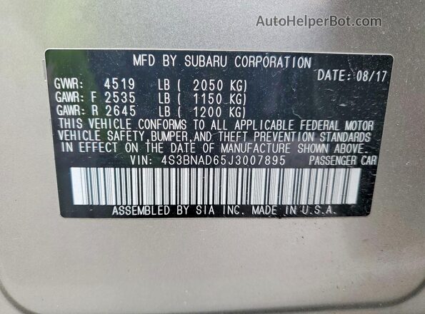 4S3BNAD65J3007895 2018 SUBARU LEGACY Beige ძრავის განყოფილების ხედი