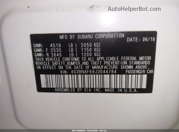 4S3BNAF69J3044784 2018 SUBARU LEGACY White Widok komory silnika