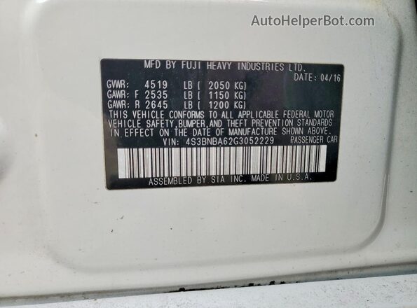 4S3BNBA62G3052229 2016 SUBARU LEGACY White ძრავის განყოფილების ხედი