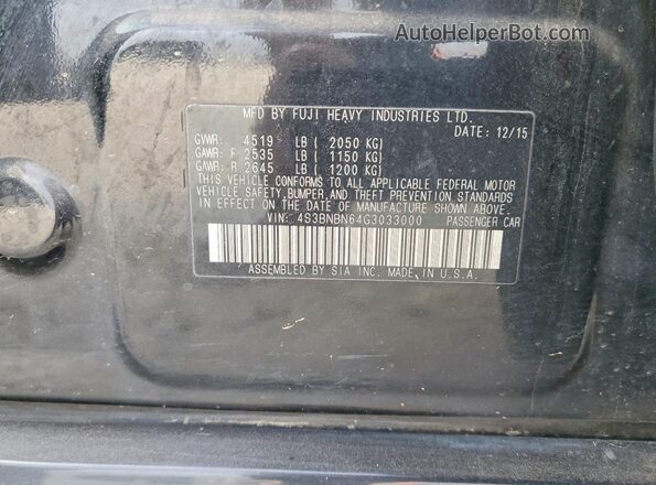 4S3BNBN64G3033000 2016 SUBARU LEGACY Black Vista de la etiqueta del VIN