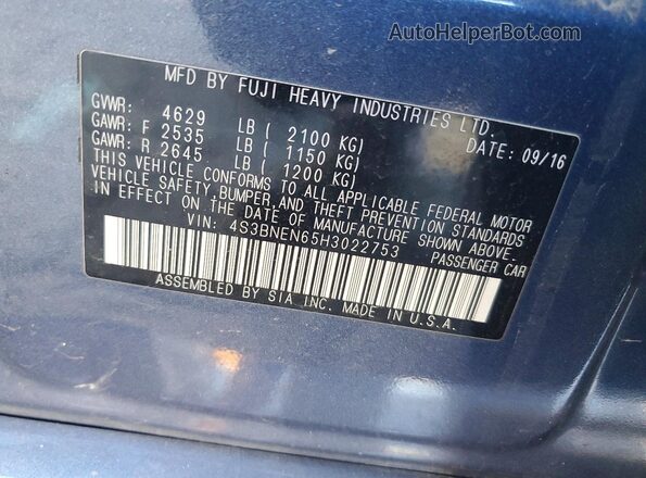 4S3BNEN65H3022753 2017 SUBARU LEGACY Blue Вид підкапотного простору