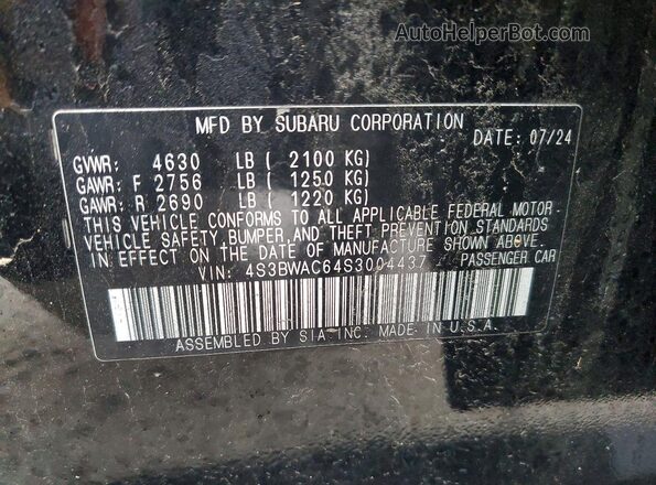 4S3BWAC64S3004437 2025 SUBARU LEGACY Black 
