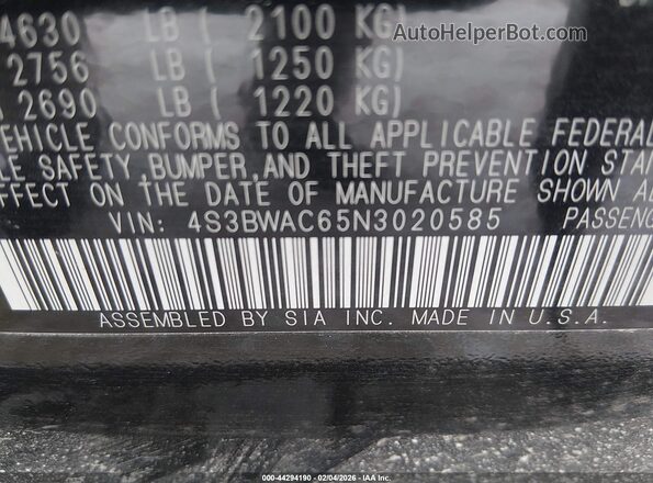 4S3BWAC65N3020585 2022 SUBARU LEGACY Черный 