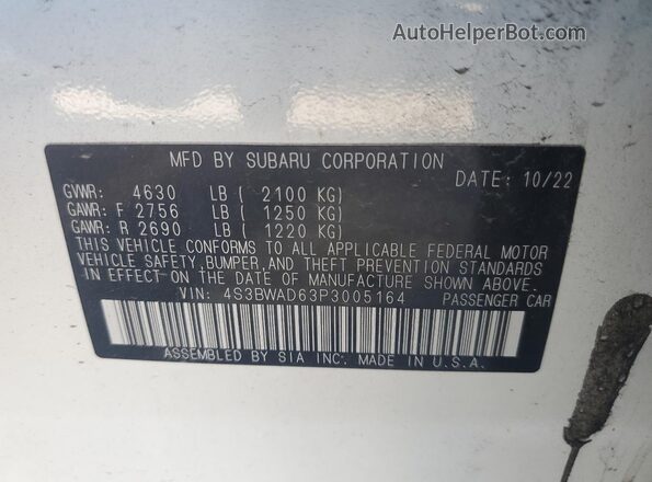 4S3BWAD63P3005164 2023 SUBARU LEGACY Белый Вид подкапотного пространства