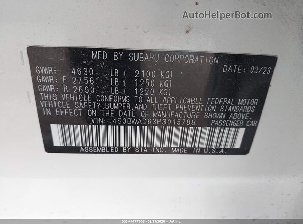 4S3BWAD63P3015788 2023 SUBARU LEGACY White Widok komory silnika