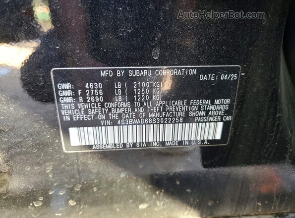 4S3BWAD68S3022258 2025 SUBARU LEGACY Black Вид підкапотного простору