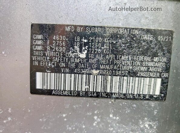 4S3BWAF64M3019857 2021 SUBARU LEGACY Silver Engine compartment view