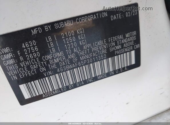 4S3BWAF65P3011352 2023 SUBARU LEGACY White Շարժիչի բաժամունքի տեսք
