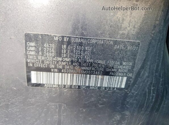 4S3BWAF66M3013462 2021 SUBARU LEGACY Gray Շարժիչի բաժամունքի տեսք