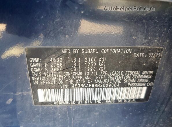 4S3BWAF68R3009064 2024 SUBARU LEGACY Blue ძრავის განყოფილების ხედი