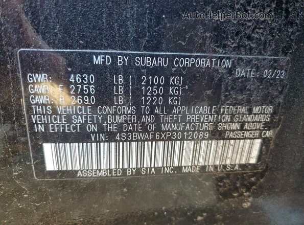 4S3BWAF6XP3012089 2023 SUBARU LEGACY Black Вид підкапотного простору