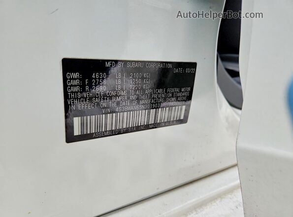 4S3BWAN65N3019031 2022 SUBARU LEGACY Белый Вид наклейки с VIN-кодом
