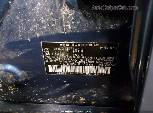 4S3BWAN68L3015326 2020 SUBARU LEGACY Blue Engine compartment view