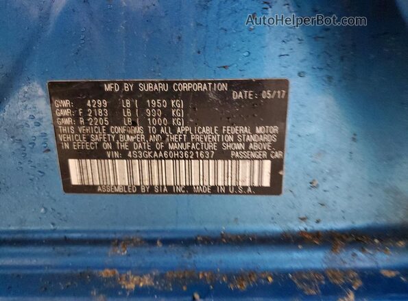4S3GKAA60H3621637 2017 SUBARU IMPREZA Blue Вид підкапотного простору
