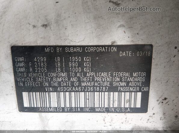 4S3GKAA67J3618787 2018 SUBARU IMPREZA White Widok komory silnika