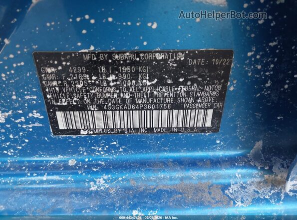 4S3GKAD64P3601756 2023 SUBARU IMPREZA Blue Շարժիչի բաժամունքի տեսք