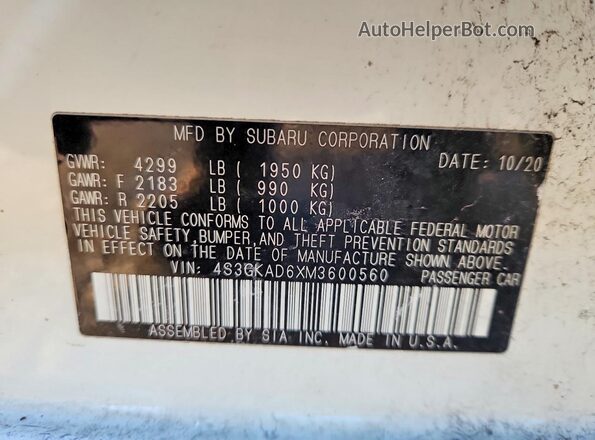 4S3GKAD6XM3600560 2021 SUBARU IMPREZA White Вид підкапотного простору