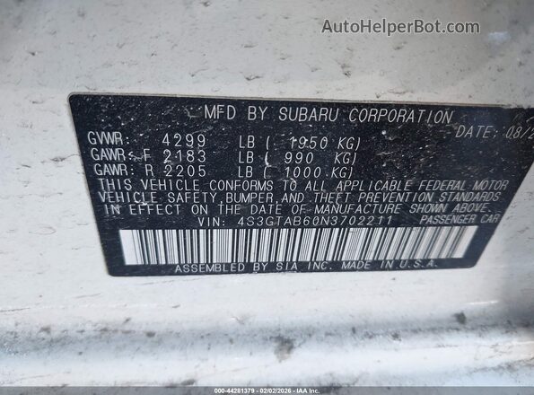 4S3GTAB60N3702211 2022 SUBARU IMPREZA White Vista del compartimento del motor